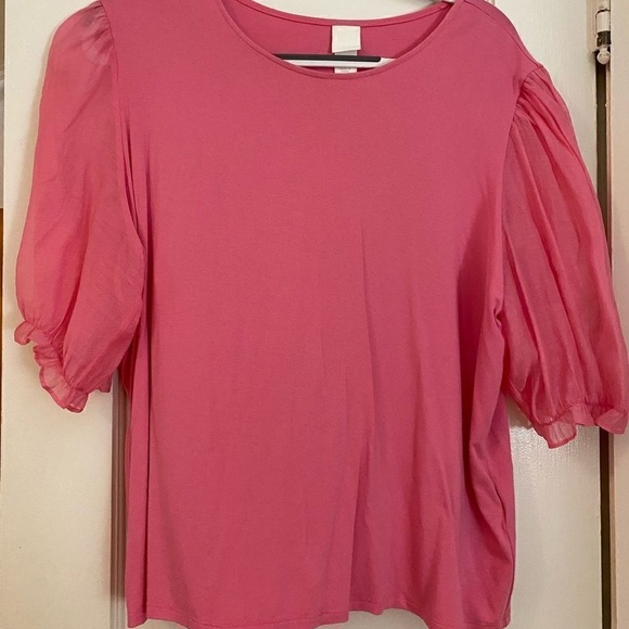 Black Halo Tops - H&M Sheer Sleeve Pink Blouse Size XXL